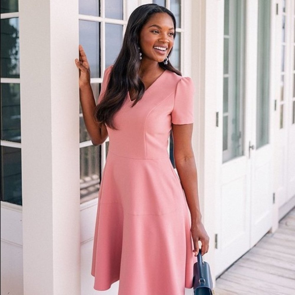 Gal Meets Glam Kate Pink Fit Flare Midi Dress Size 6